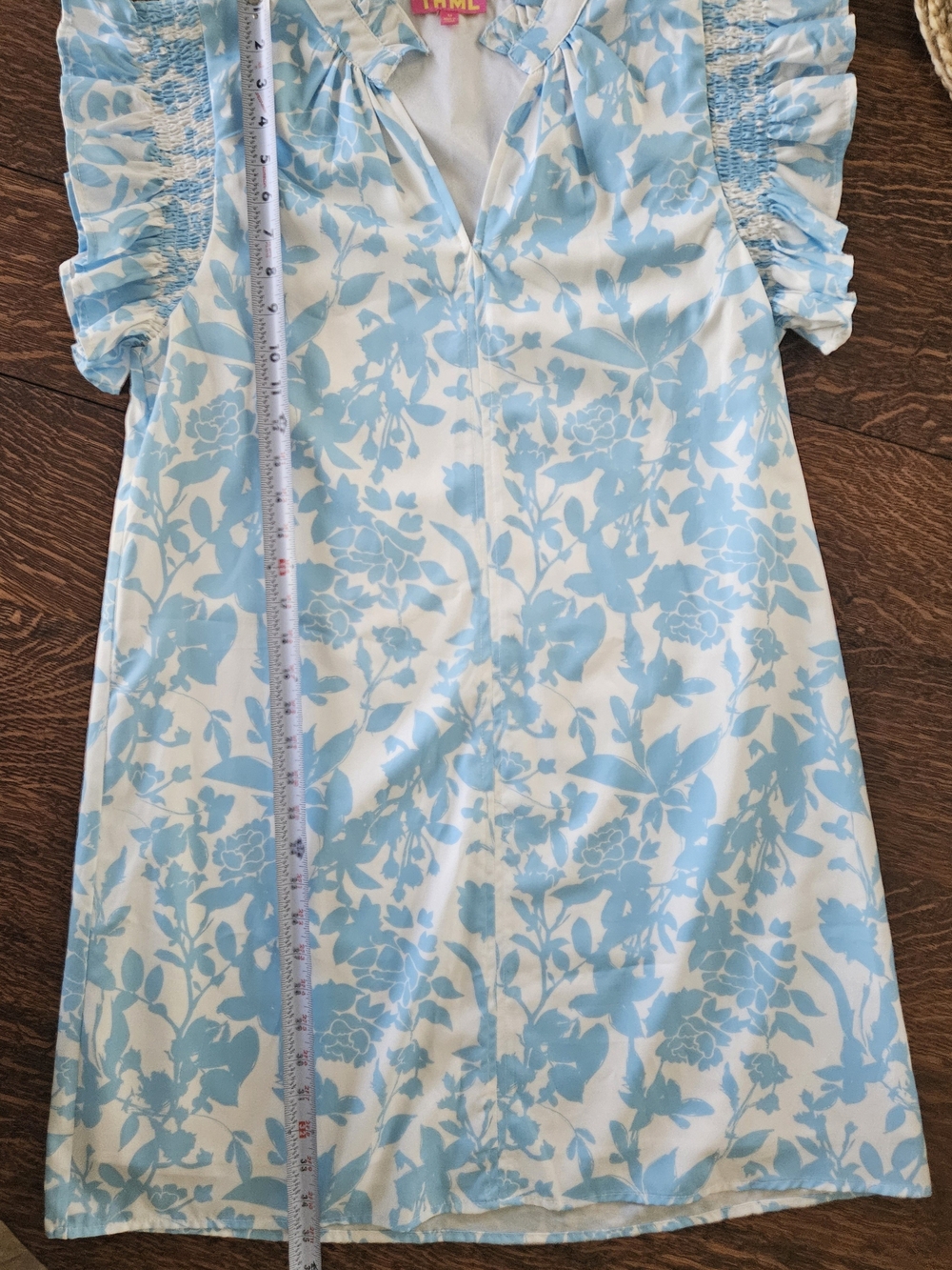 THML Blue & White Floral Ruffle Flutter Sleeve Shift Dress Medium - Picture 6 of 8